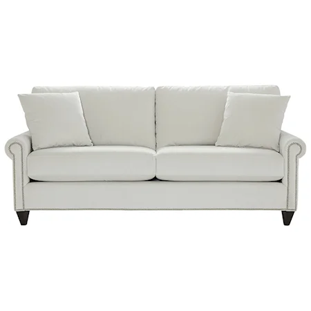 Custom Design 90" Sofa with Panel Rolled Arms and Tapered Feet